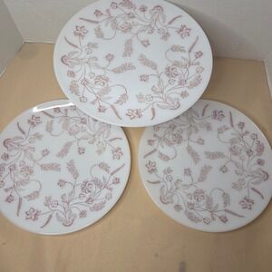 Vintage Federal Milk Glass Heat Proof Plates Set of 3 Floral Burgundy Dinnerware